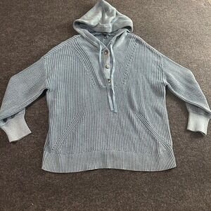 Torrid Women's Blue Knit Hoodie Sweater Size 2X‎ Plus Button Neck 100% Cotton